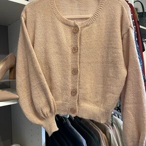 Cream Cardigan Sweater with Ribbed Knit Design